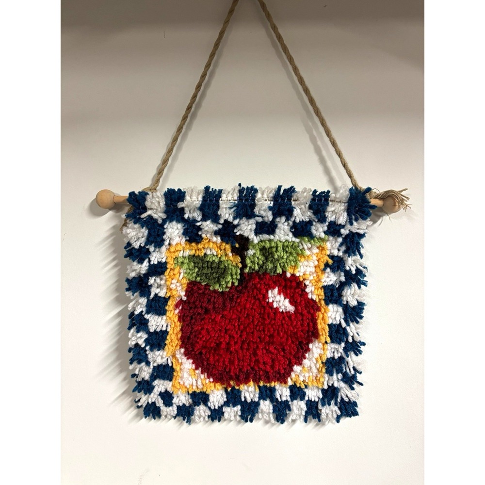 Vintage 1995 Apple Latch Hook Wall Hanging Tender Loving Care Classroom Decor